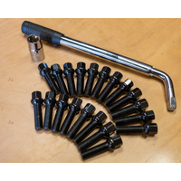 20x Wheel Bolts 14x1.5 Ball Taper - Black + Extendable breaker bar with 17mm socket