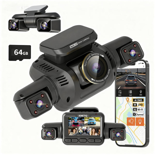 KINETIQ 360° View 5 Channel Dash Cam Front and Rear with AI Driver Monitor System - 4K Quality