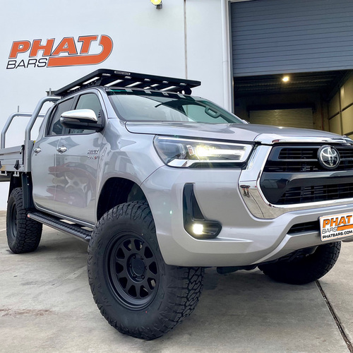 Toyota Hilux N80 FLAT Rock Sliders / Side Steps – P/C Ally Checkerplate Tread [size: Dual Cab]