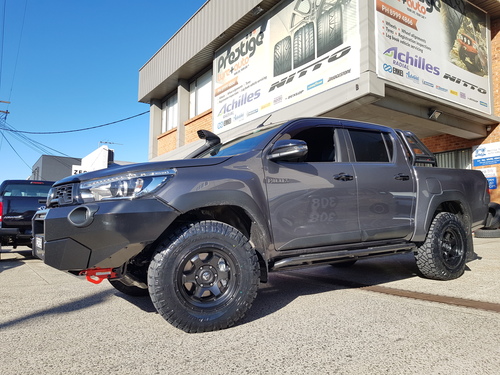 Toyota Hilux fitted up with 17'' Black Fuel Shok Wheels & 265/70r17 Nitto Ridge Grappler Tyres image